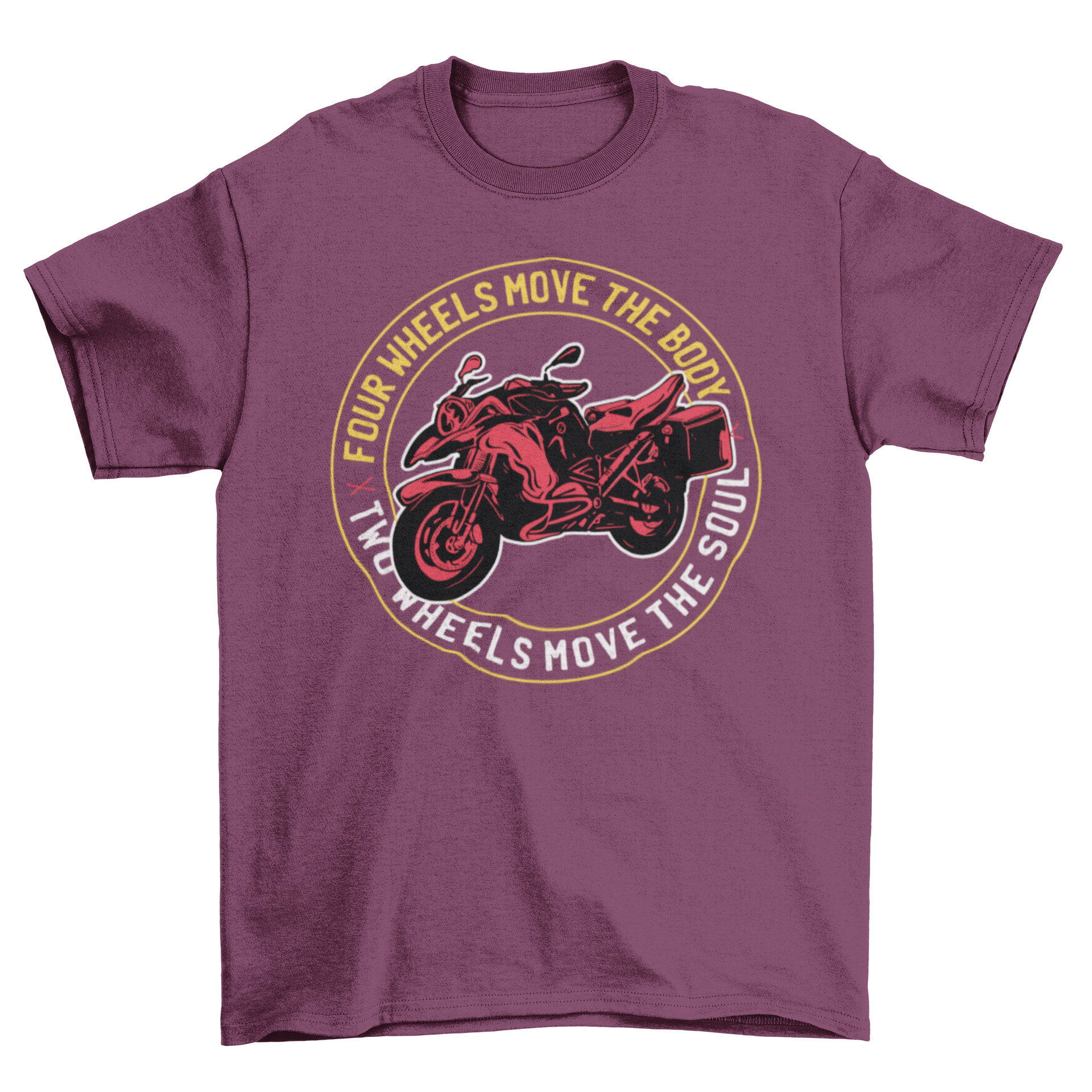 Cool motorbike t-shirt featuring an illustration and an inspiring quote about biking.