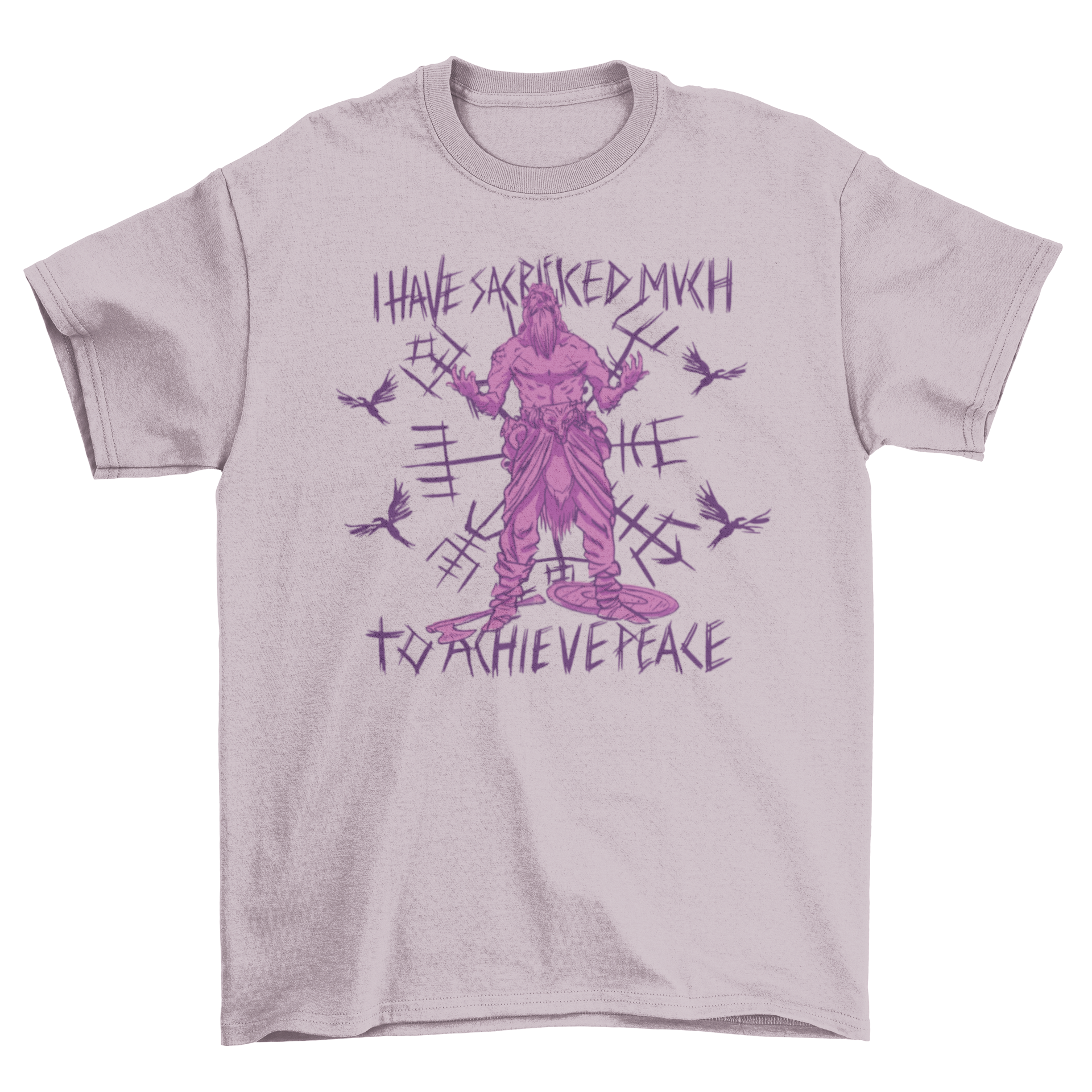 Cool Odin t-shirt featuring a striking design and an inspirational quote about sacrifice and peace.