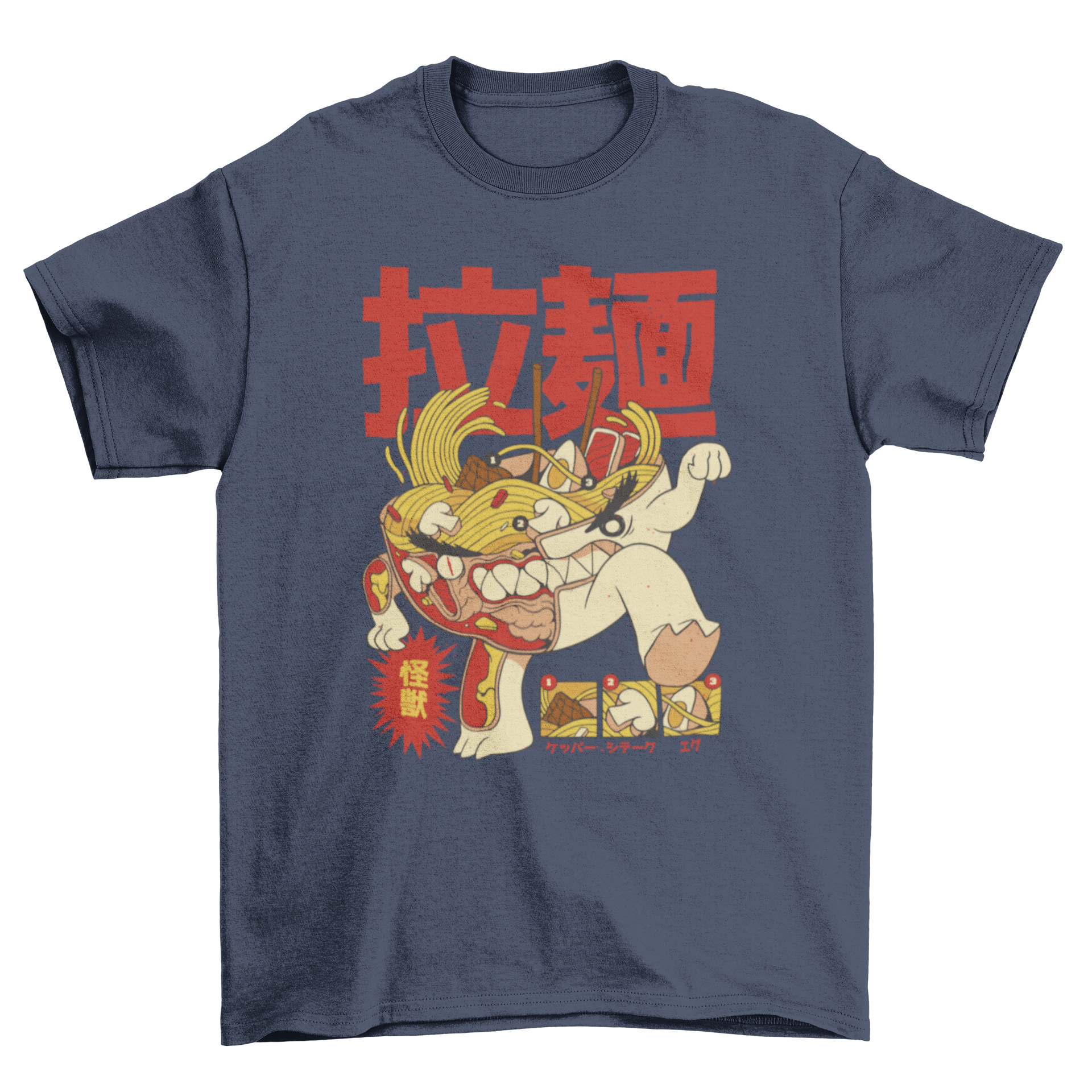 Cool ramen x-ray t-shirt featuring a ramen character in Japanese style design.