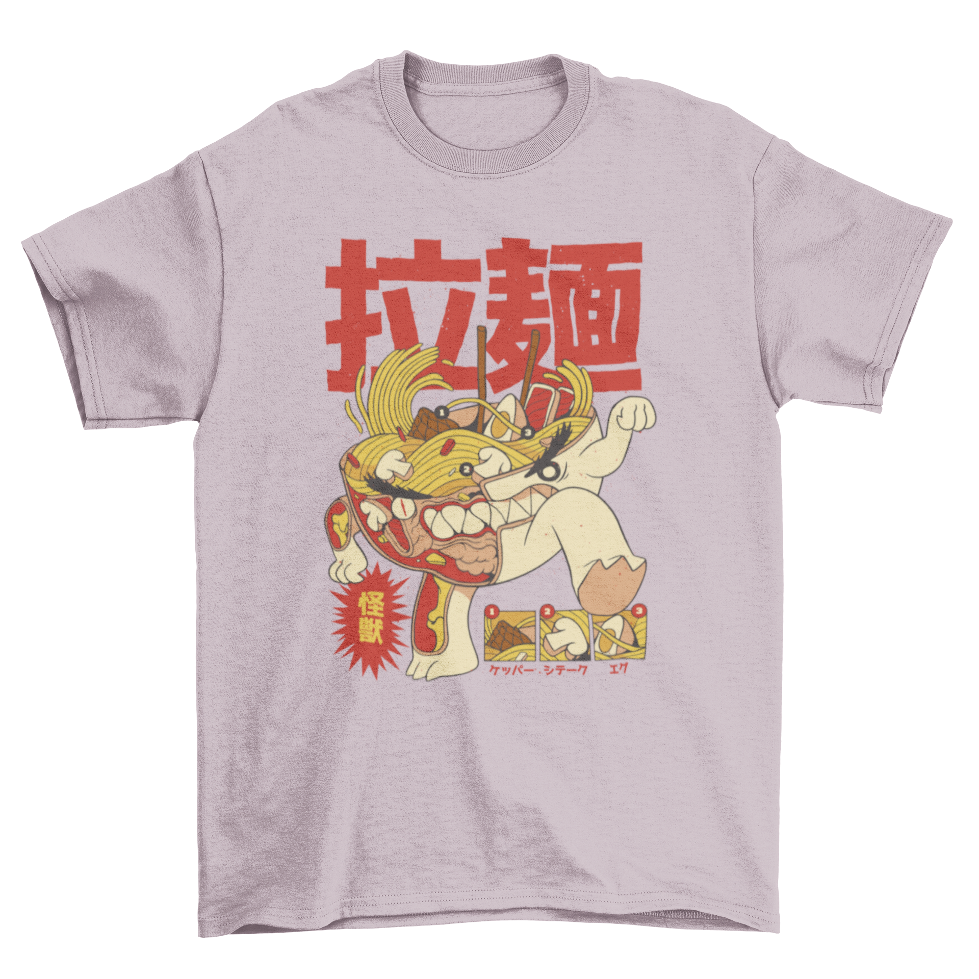 Cool ramen x-ray t-shirt featuring a ramen character in Japanese style design.