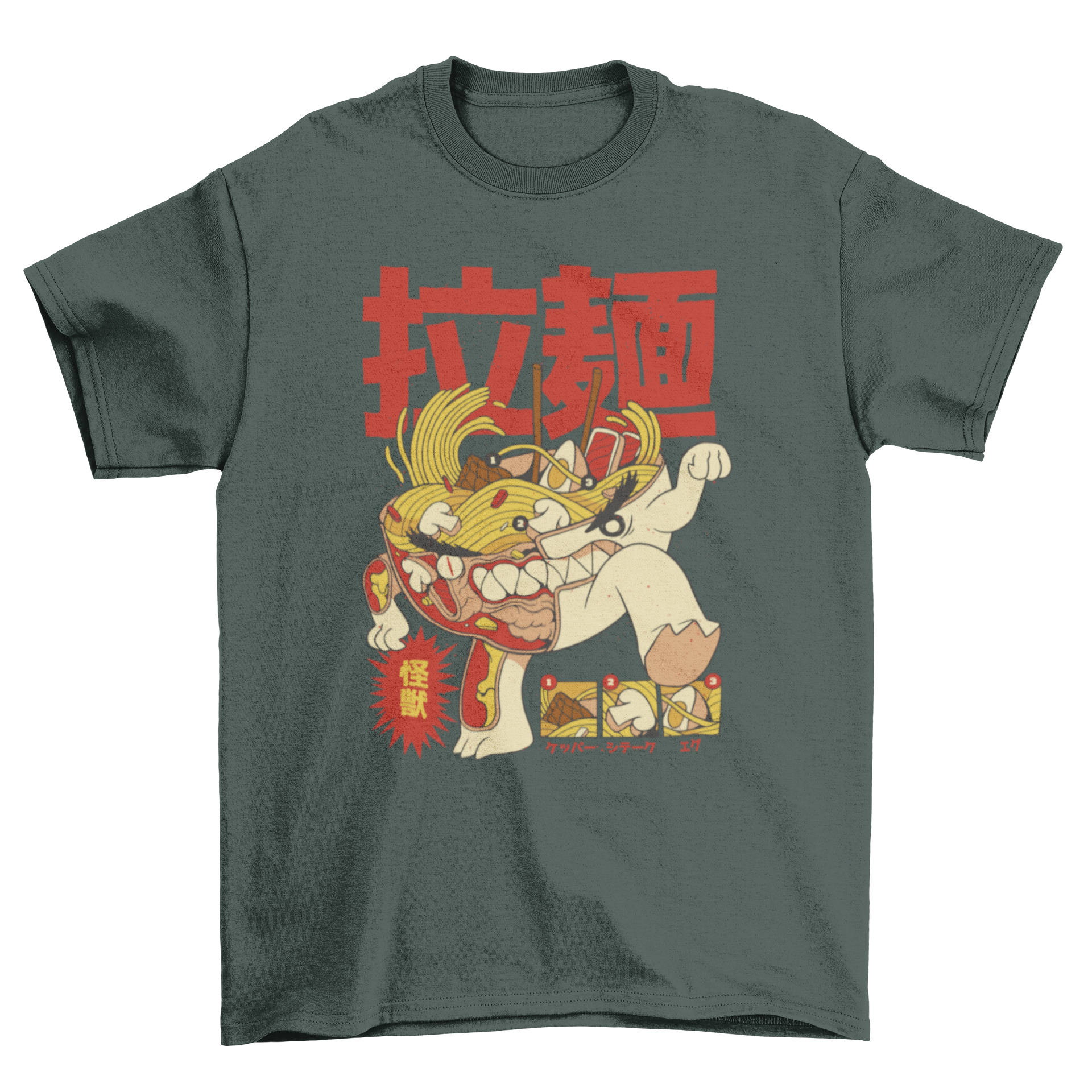 Cool ramen x-ray t-shirt featuring a ramen character in Japanese style design.