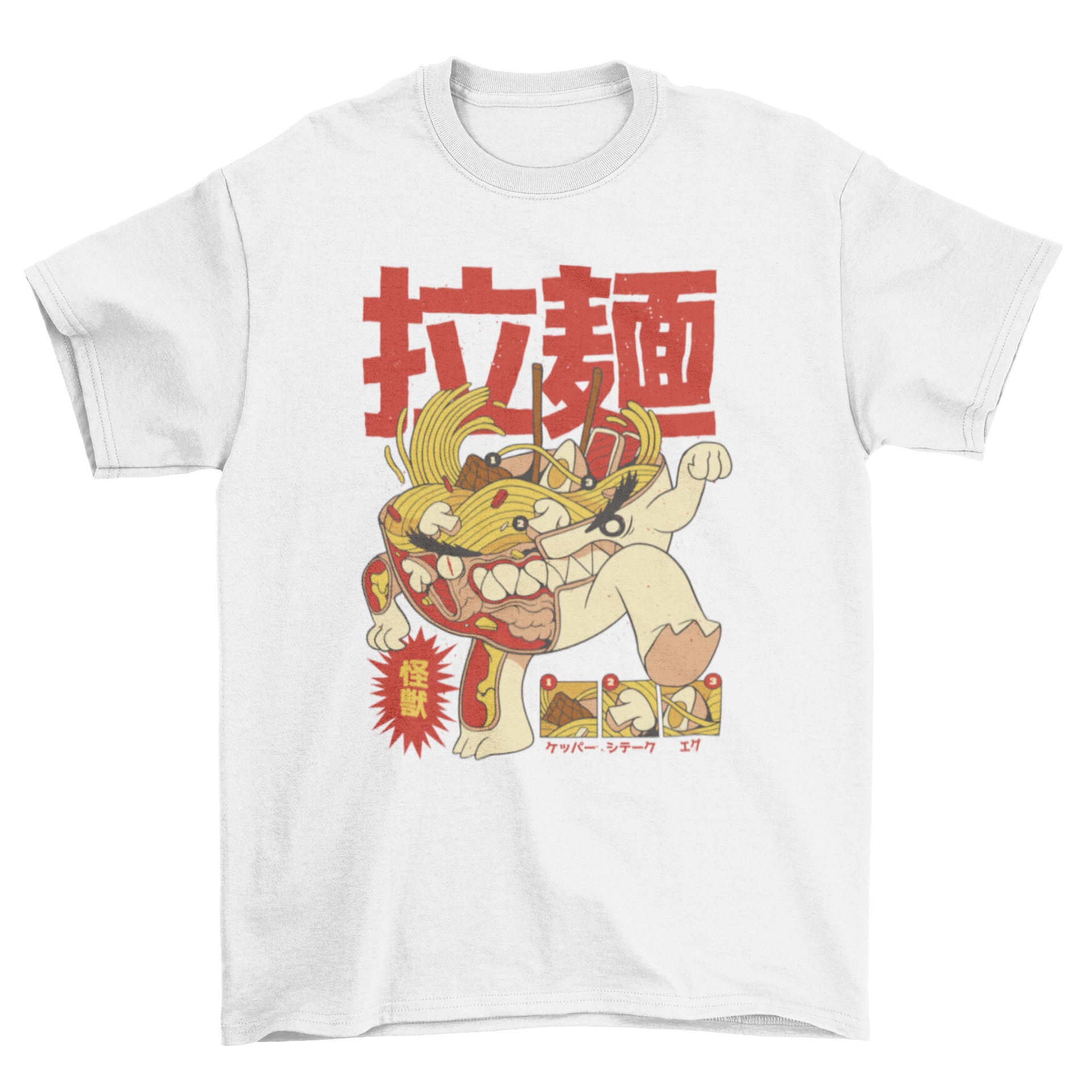 Cool ramen x-ray t-shirt featuring a ramen character in Japanese style design.