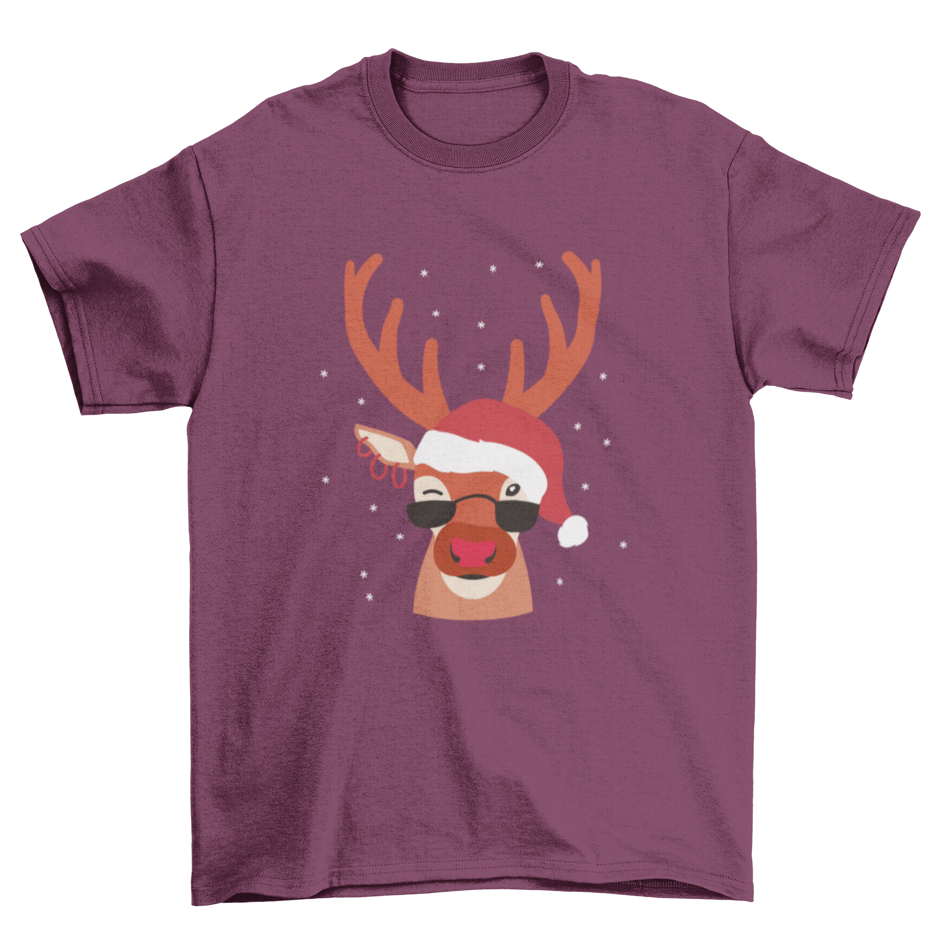 Cool Christmas t-shirt design featuring a reindeer with sunglasses and earrings, perfect for festive celebrations.