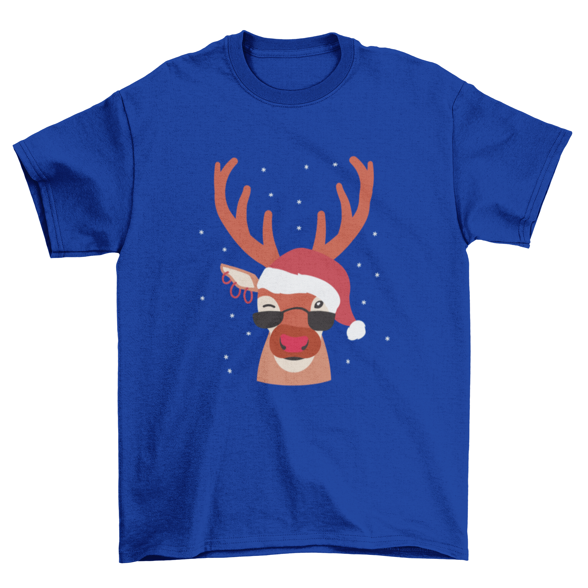 Cool Christmas t-shirt design featuring a reindeer with sunglasses and earrings, perfect for festive celebrations.