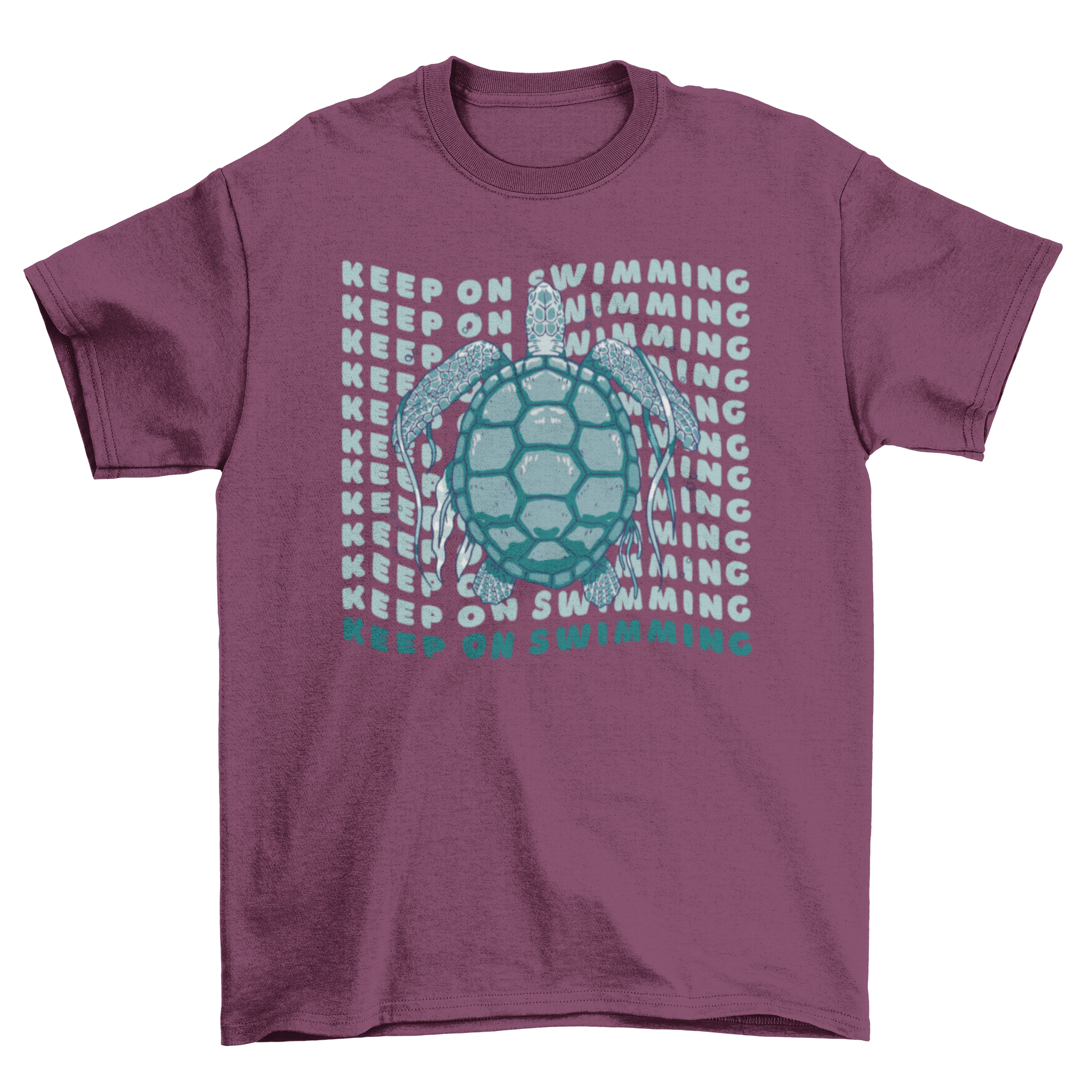 A vibrant Cool Sea Turtle T-Shirt featuring a sea turtle graphic and the quote 'Keep on swimming'.