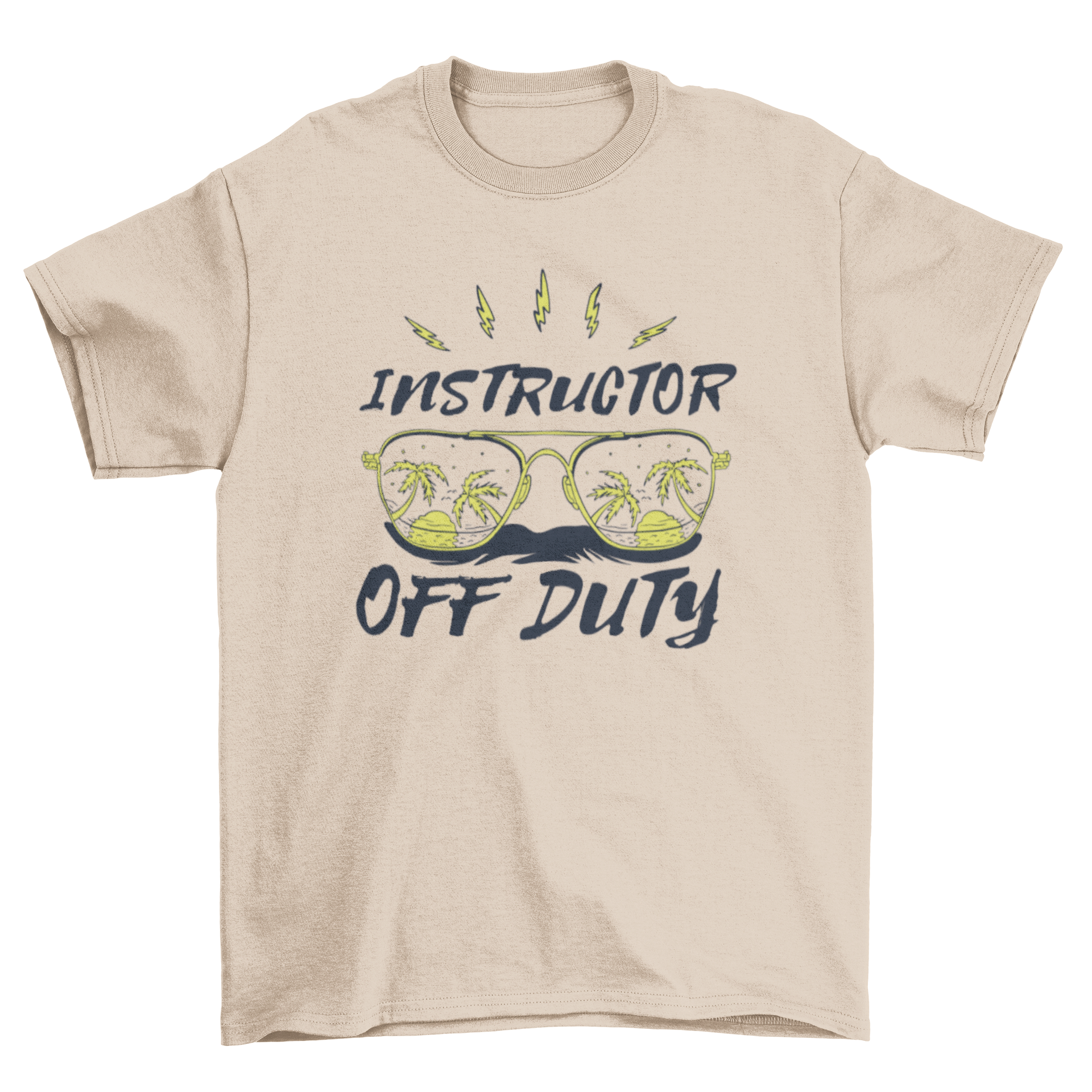 Cool summer t-shirt featuring sunglasses and palm trees with the quote 'Instructor off duty'.