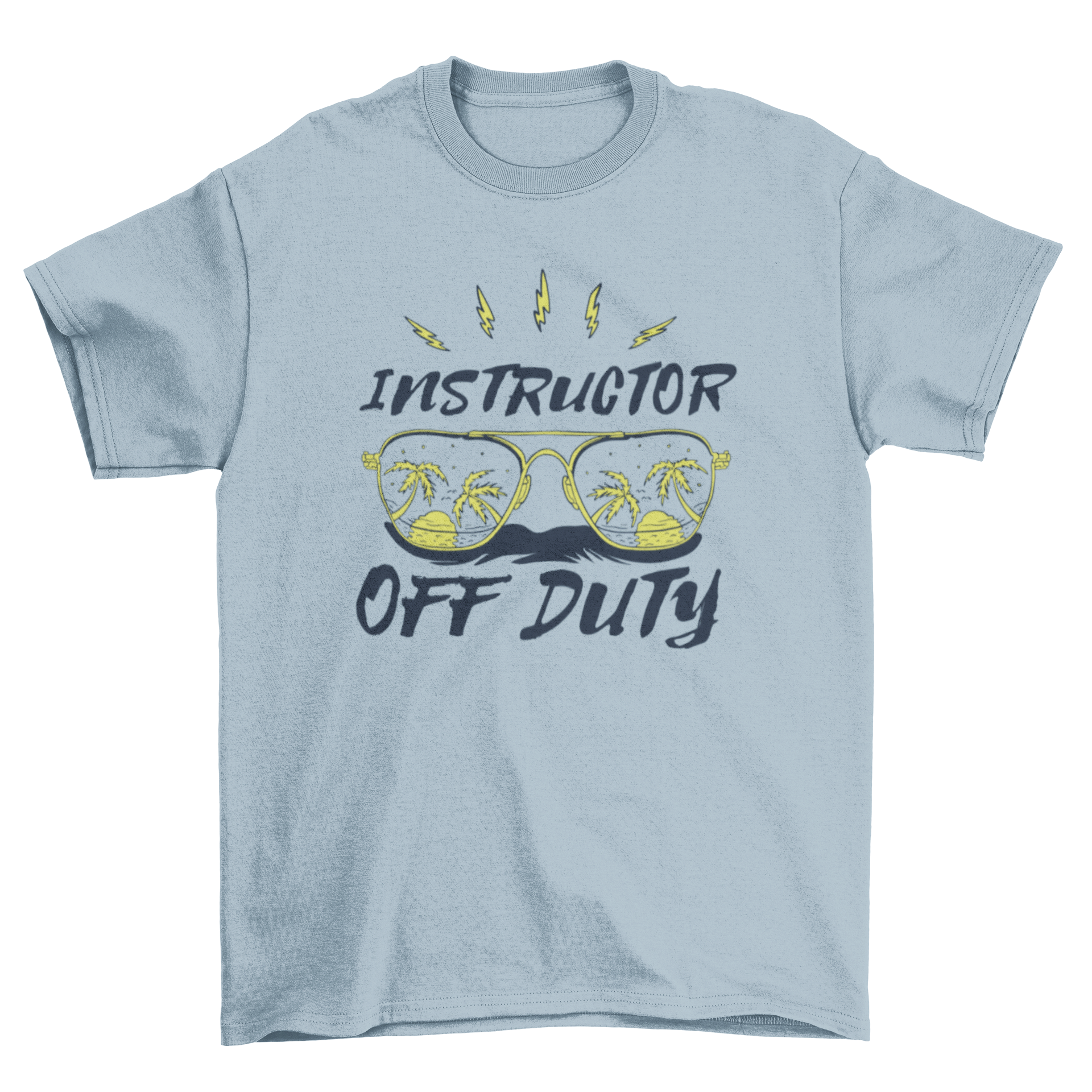 Cool summer t-shirt featuring sunglasses and palm trees with the quote 'Instructor off duty'.