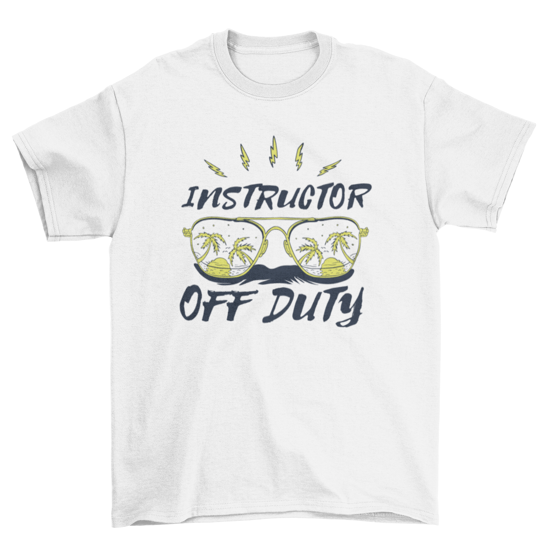 Cool summer t-shirt featuring sunglasses and palm trees with the quote 'Instructor off duty'.