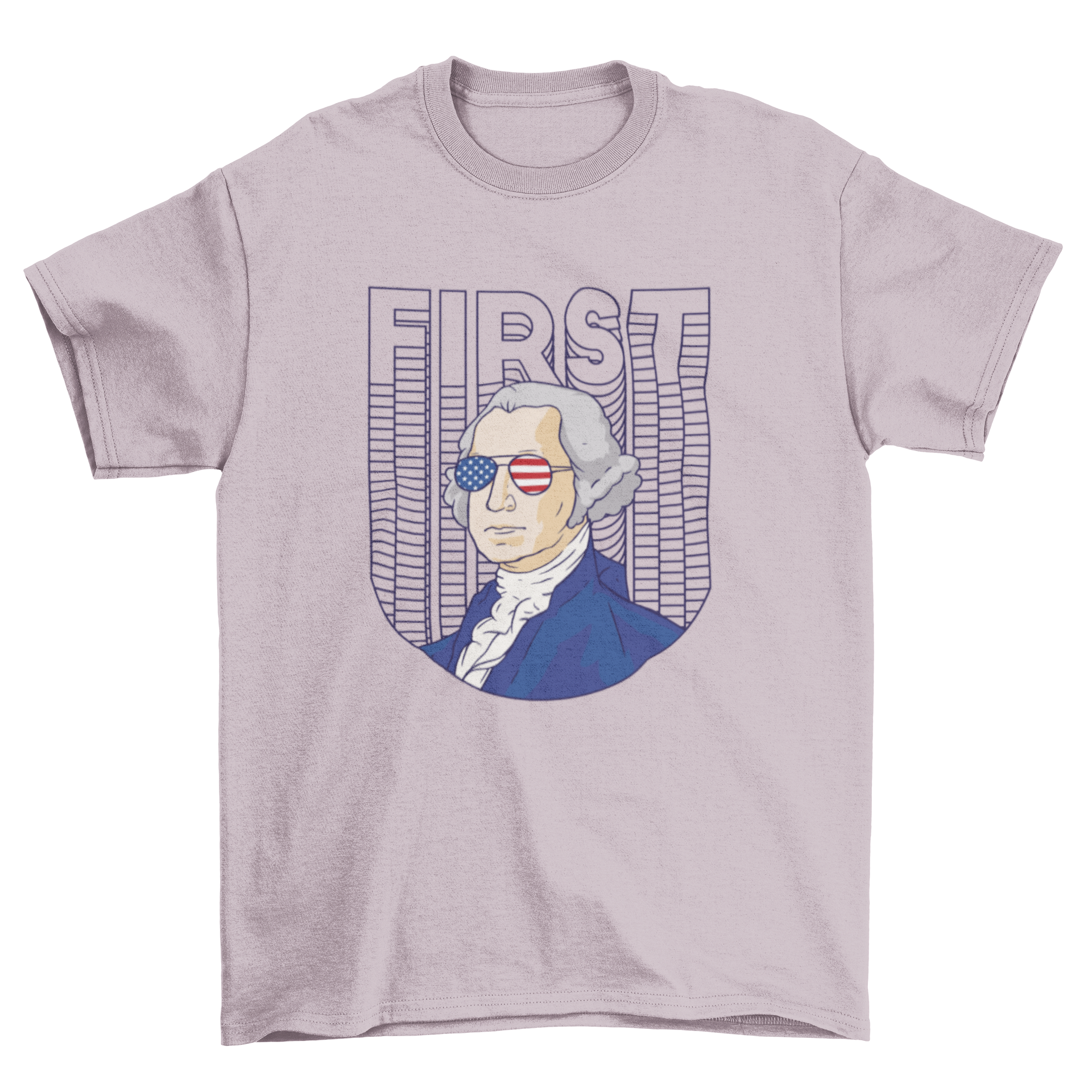 Cool Washington t-shirt featuring the president in aviator glasses with the American flag and 'First' text.