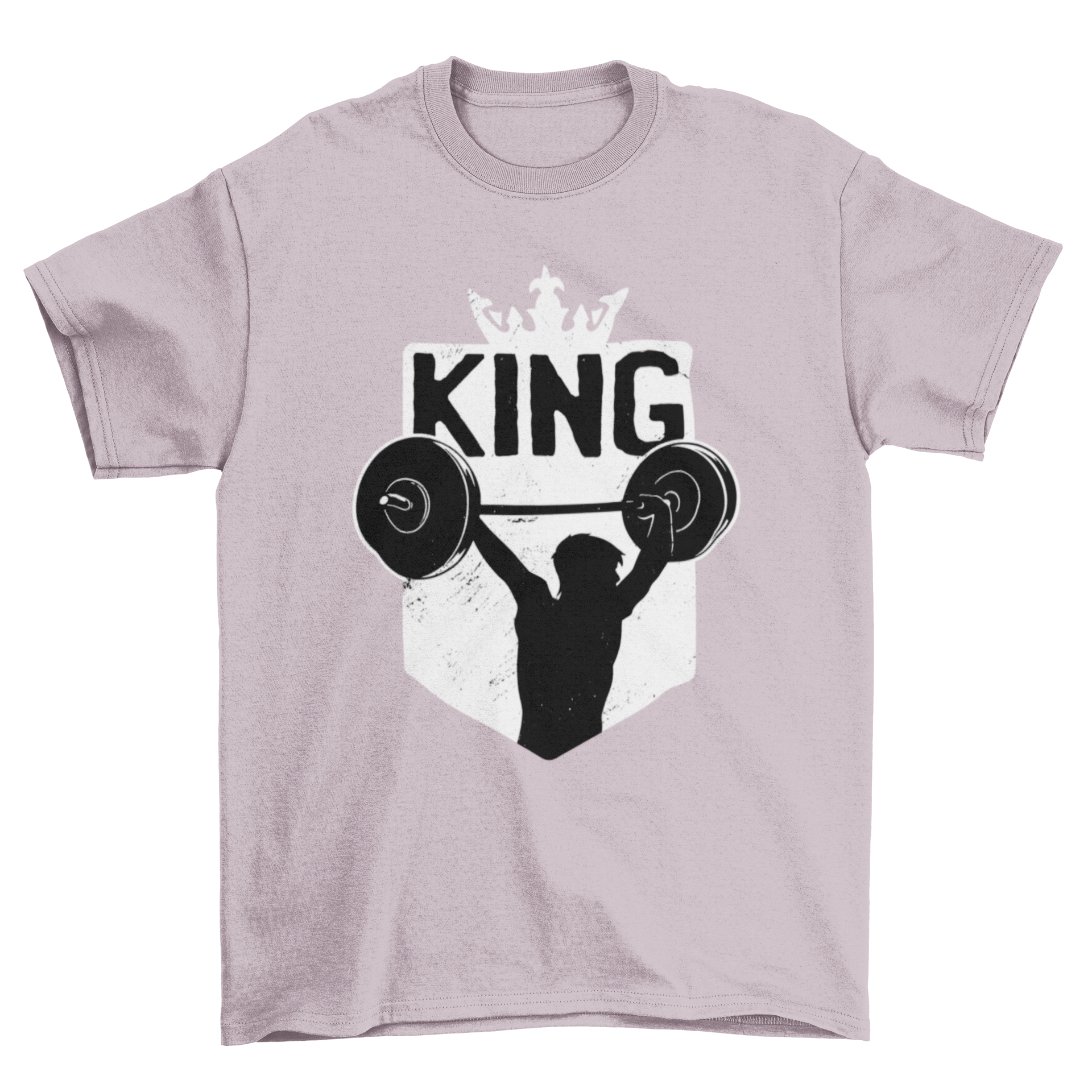 Cool weightlifting t-shirt featuring a man lifting weights with the caption 'King', designed for fitness enthusiasts.