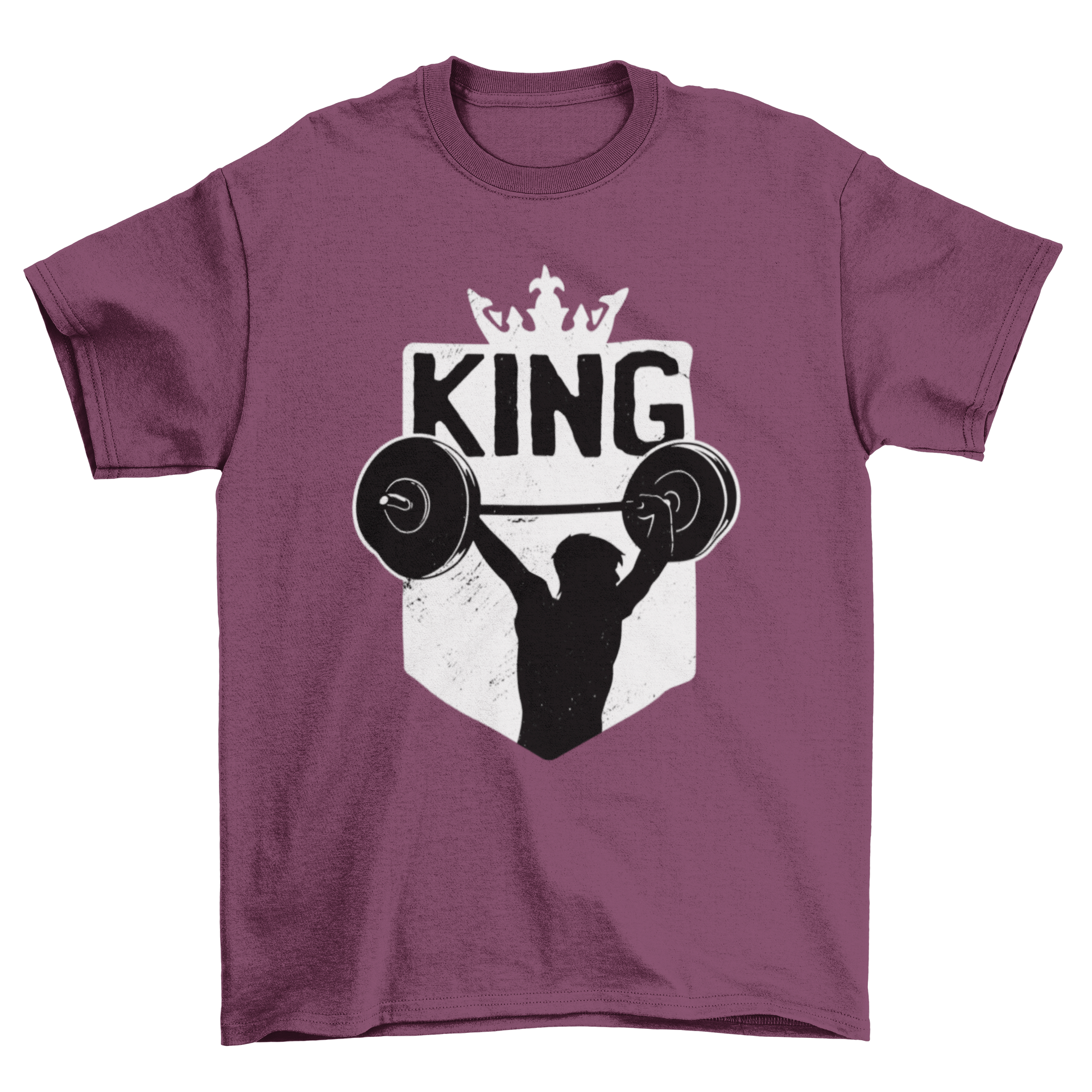 Cool weightlifting t-shirt featuring a man lifting weights with the caption 'King', designed for fitness enthusiasts.