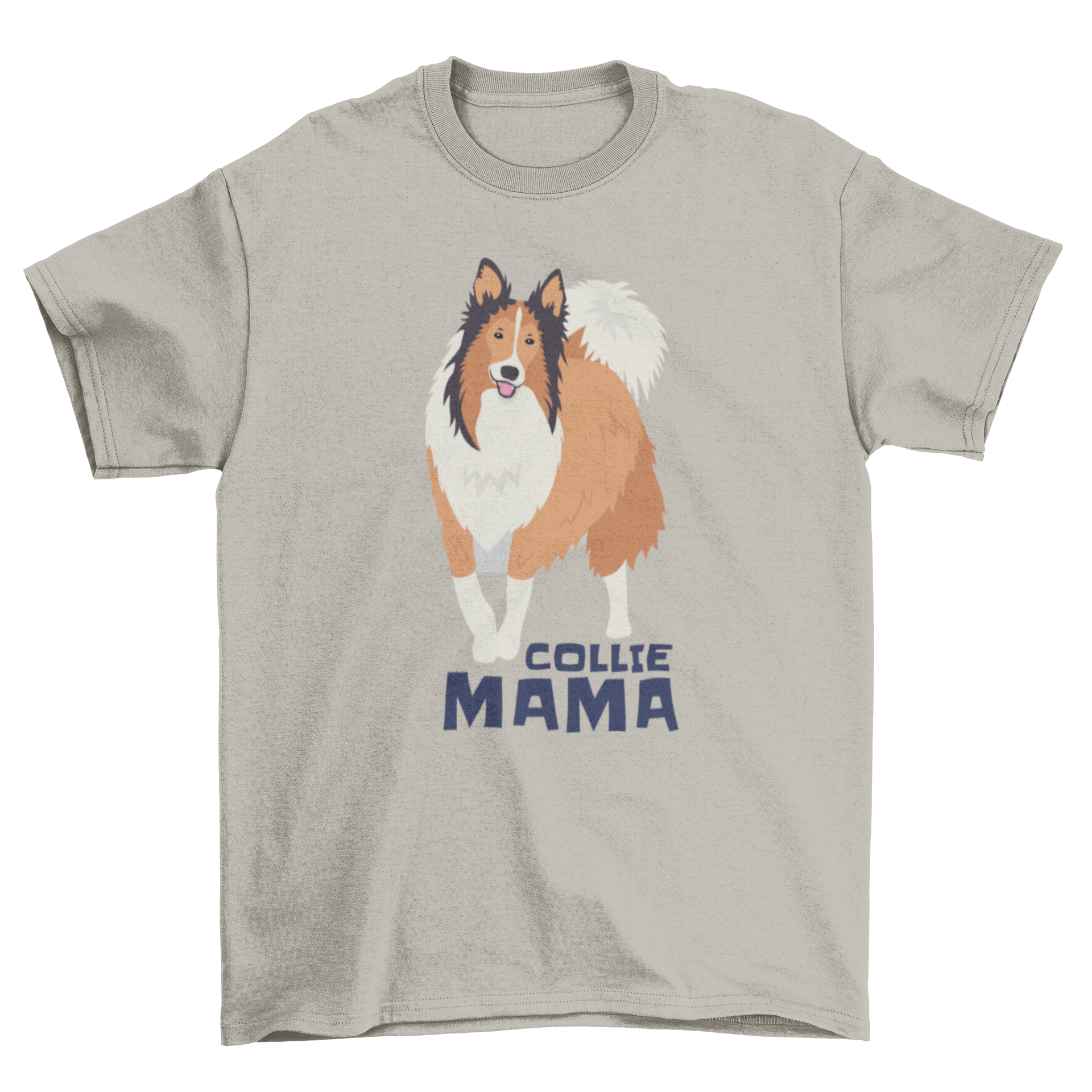 Collie Mama Quote T-shirt featuring a Rough Collie dog design with the text 'COLLIE MAMA'.