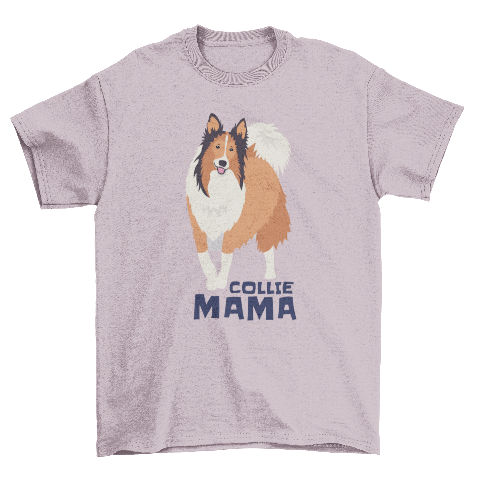 Collie Mama Quote T-shirt featuring a Rough Collie dog design with the text 'COLLIE MAMA'.