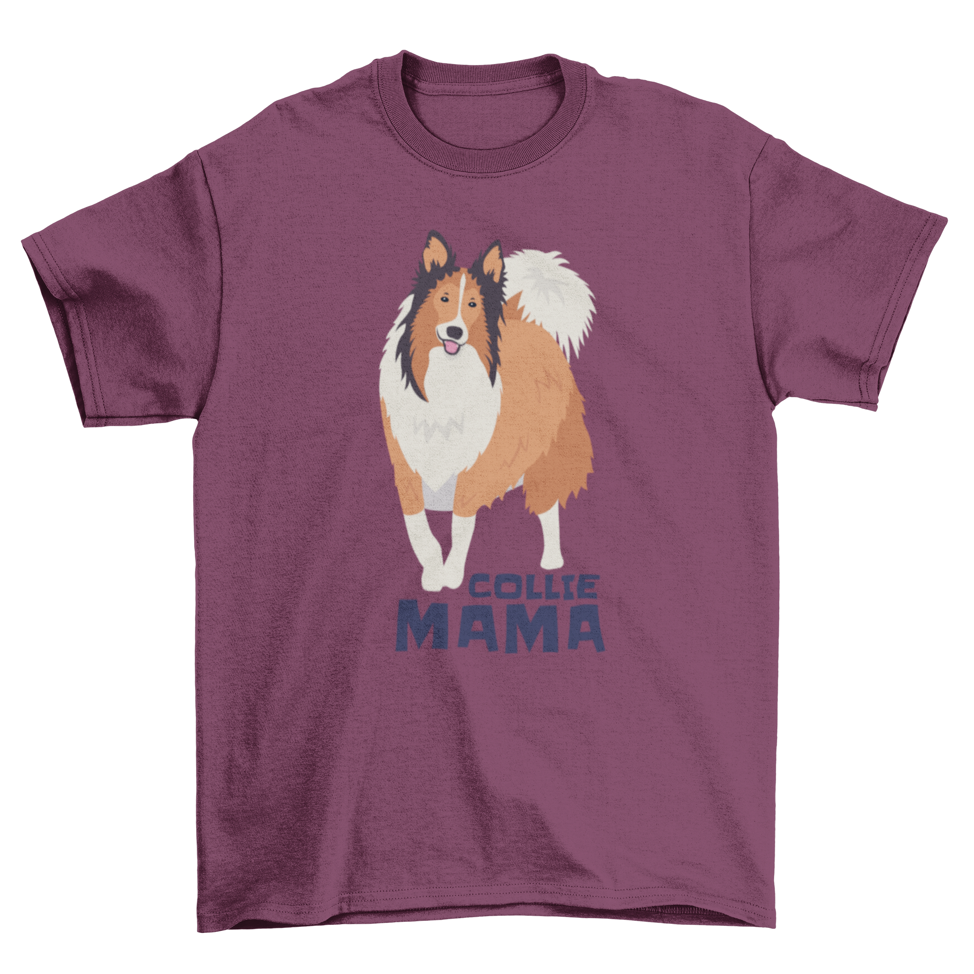 Collie Mama Quote T-shirt featuring a Rough Collie dog design with the text 'COLLIE MAMA'.