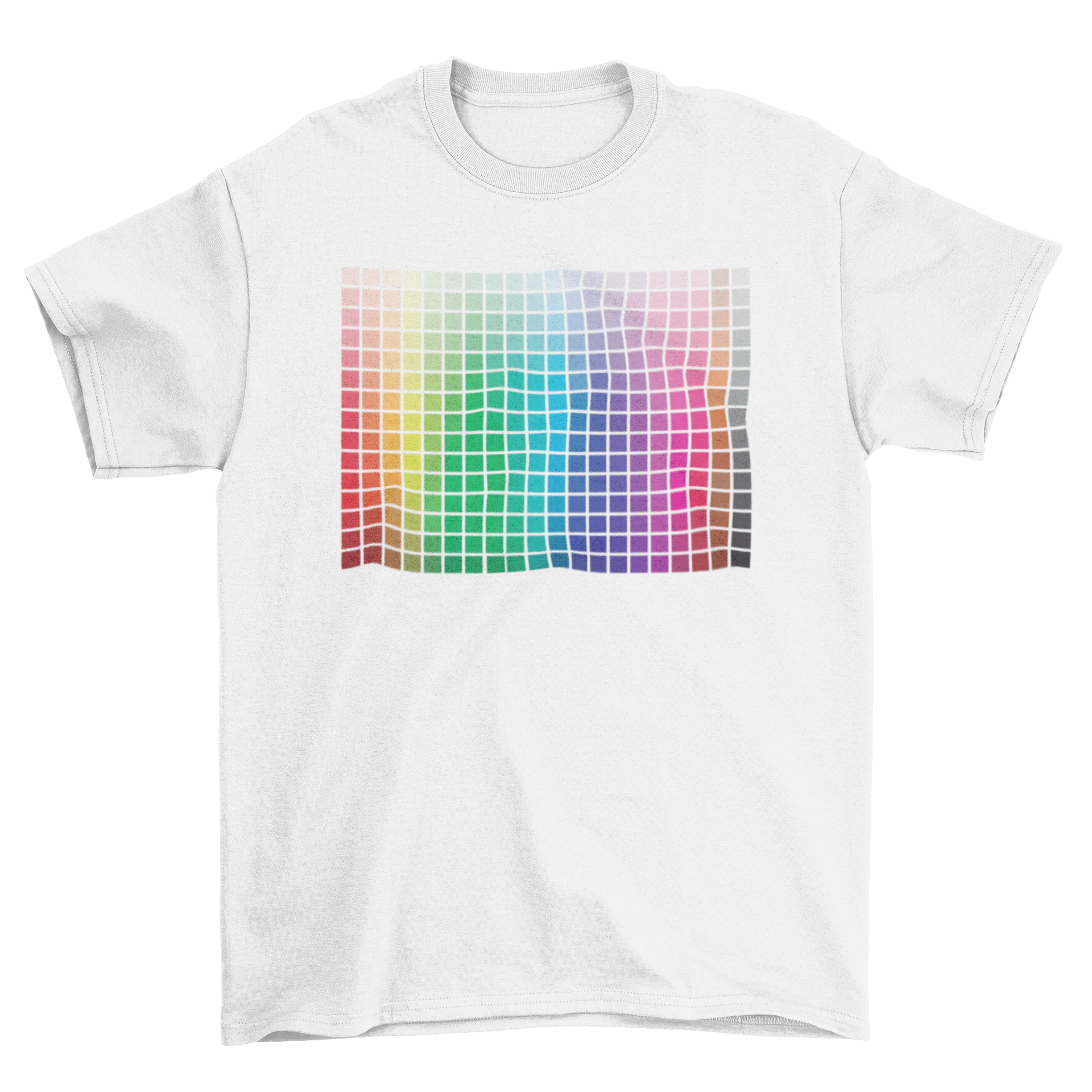 Color Grid T-shirt featuring a vibrant design of small squares in various colors, perfect for casual wear.