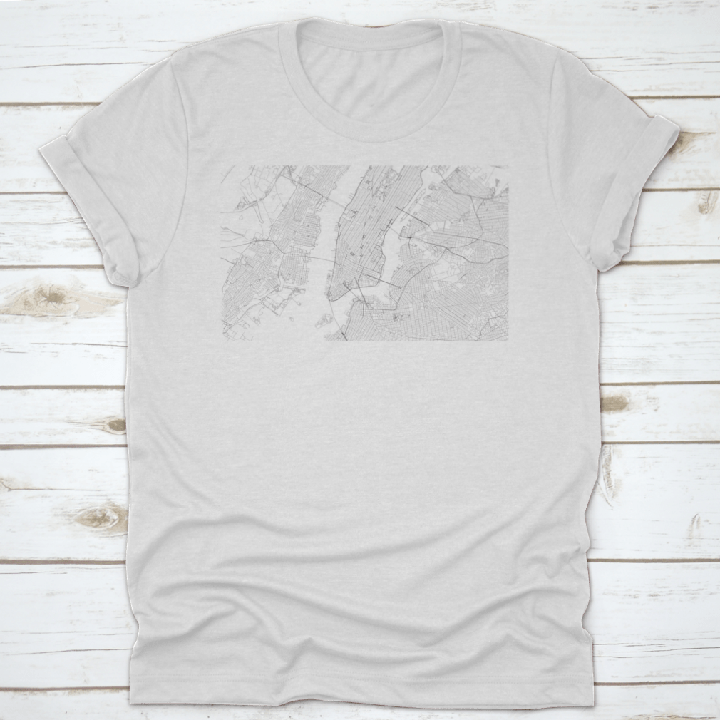 A white t-shirt featuring a detailed map of streets in the USA, showcasing vibrant colors and a classic fit.