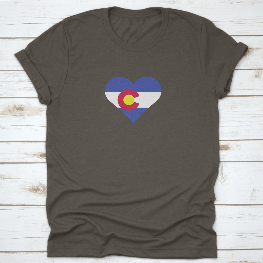 A stylish Colorado Flag Heart shirt showcasing a heart design with the Colorado flag colors, perfect for proud residents and visitors.