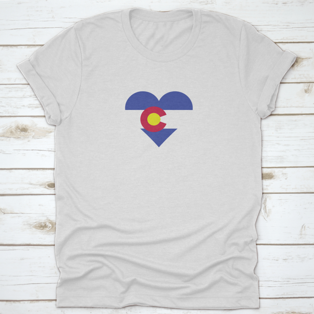 A stylish Colorado Flag Heart shirt showcasing a heart design with the Colorado flag colors, perfect for proud residents and visitors.