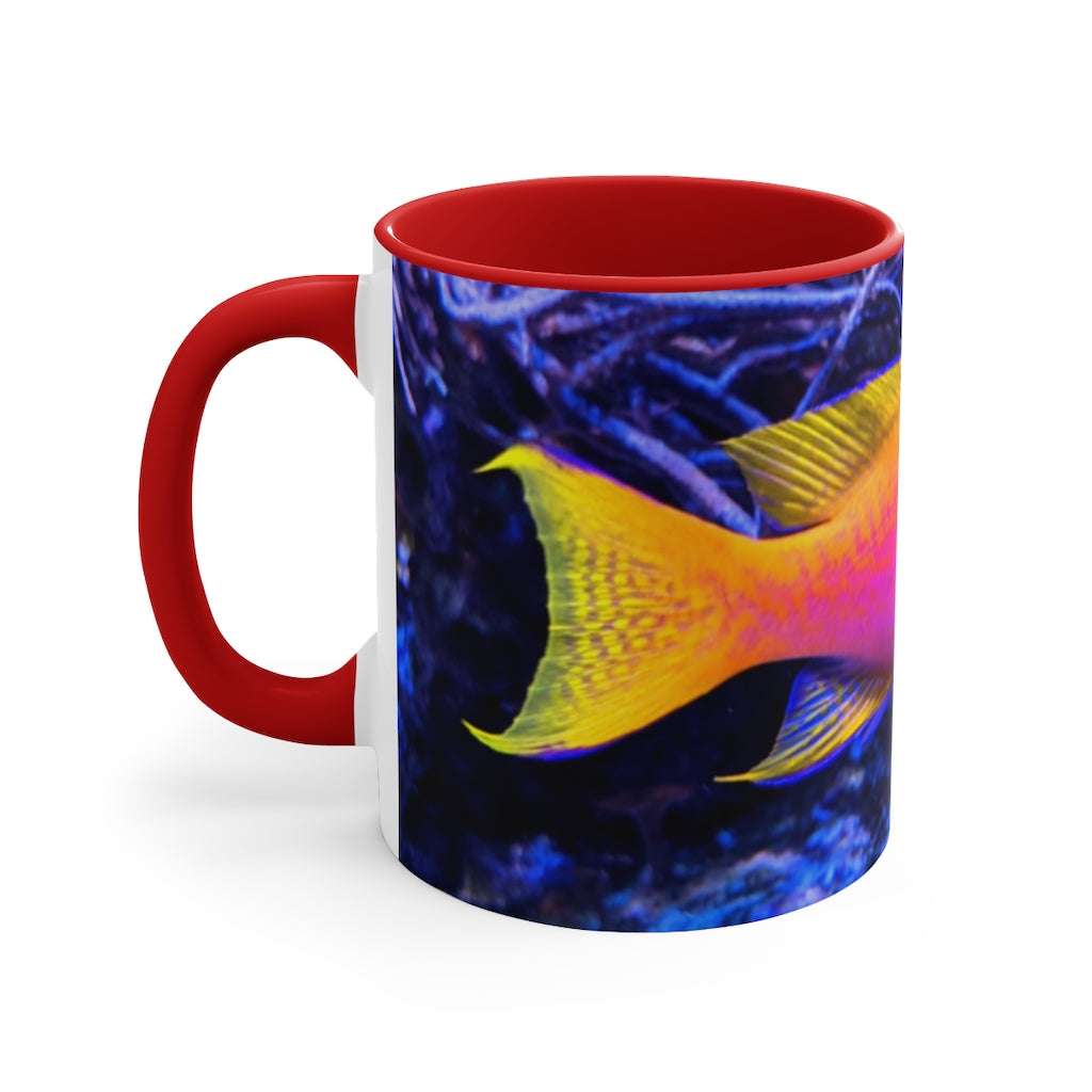 Colored Fish 11oz Accent Mug featuring a vibrant colored interior and handle, perfect for personalized designs.