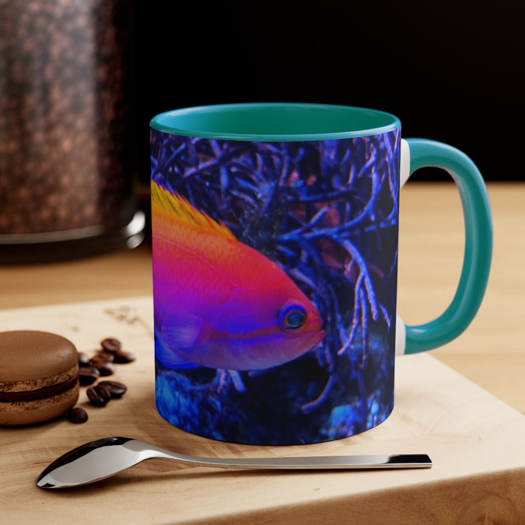 Colored Fish 11oz Accent Mug featuring a vibrant colored interior and handle, perfect for personalized designs.