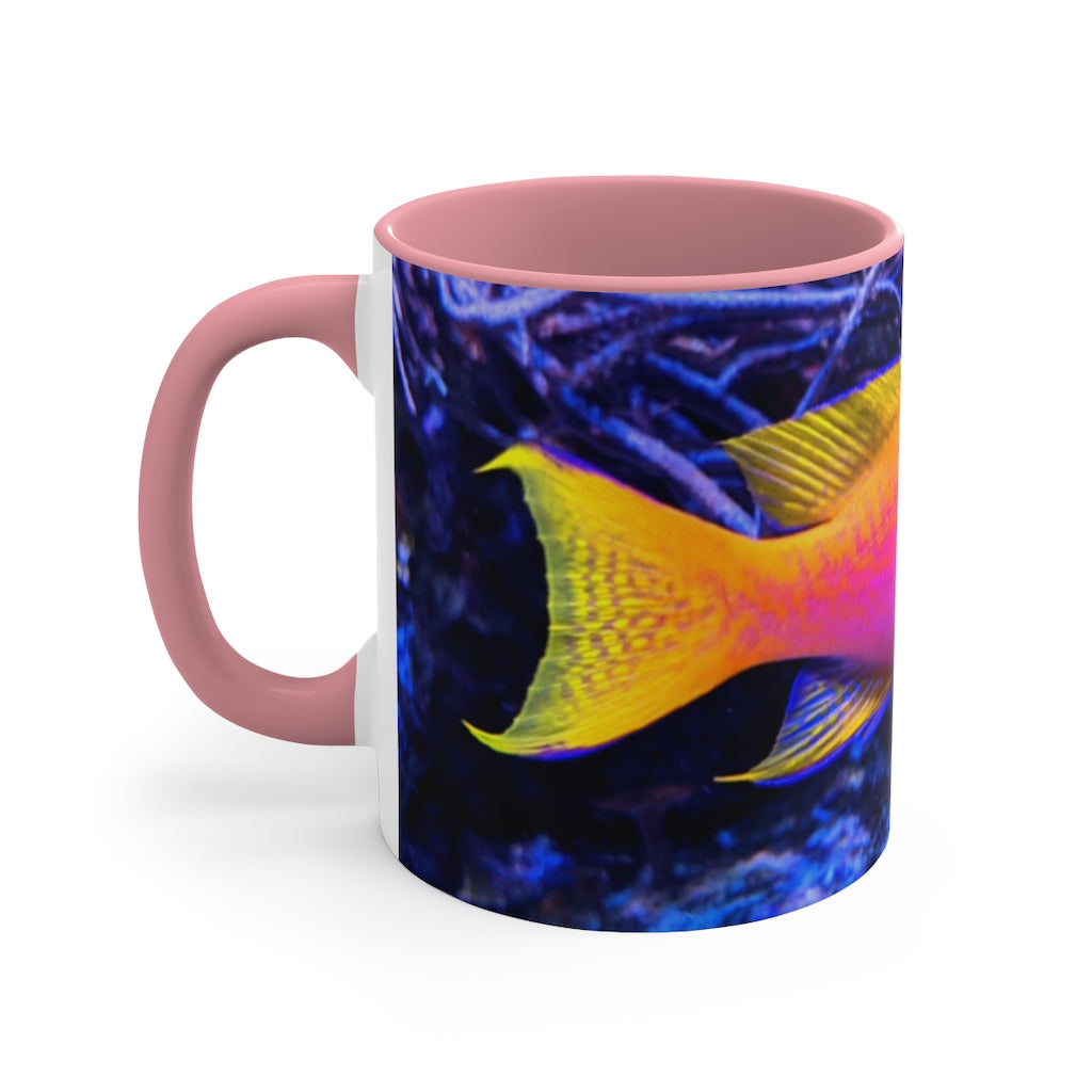 Colored Fish 11oz Accent Mug featuring a vibrant colored interior and handle, perfect for personalized designs.