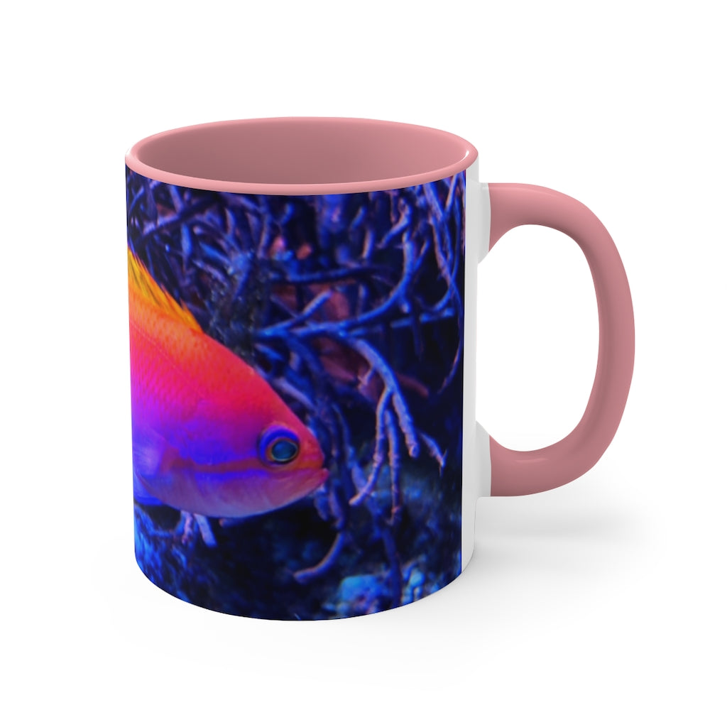 Colored Fish 11oz Accent Mug featuring a vibrant colored interior and handle, perfect for personalized designs.