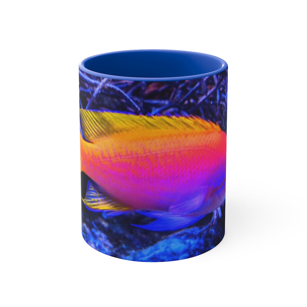 Colored Fish 11oz Accent Mug featuring a vibrant colored interior and handle, perfect for personalized designs.