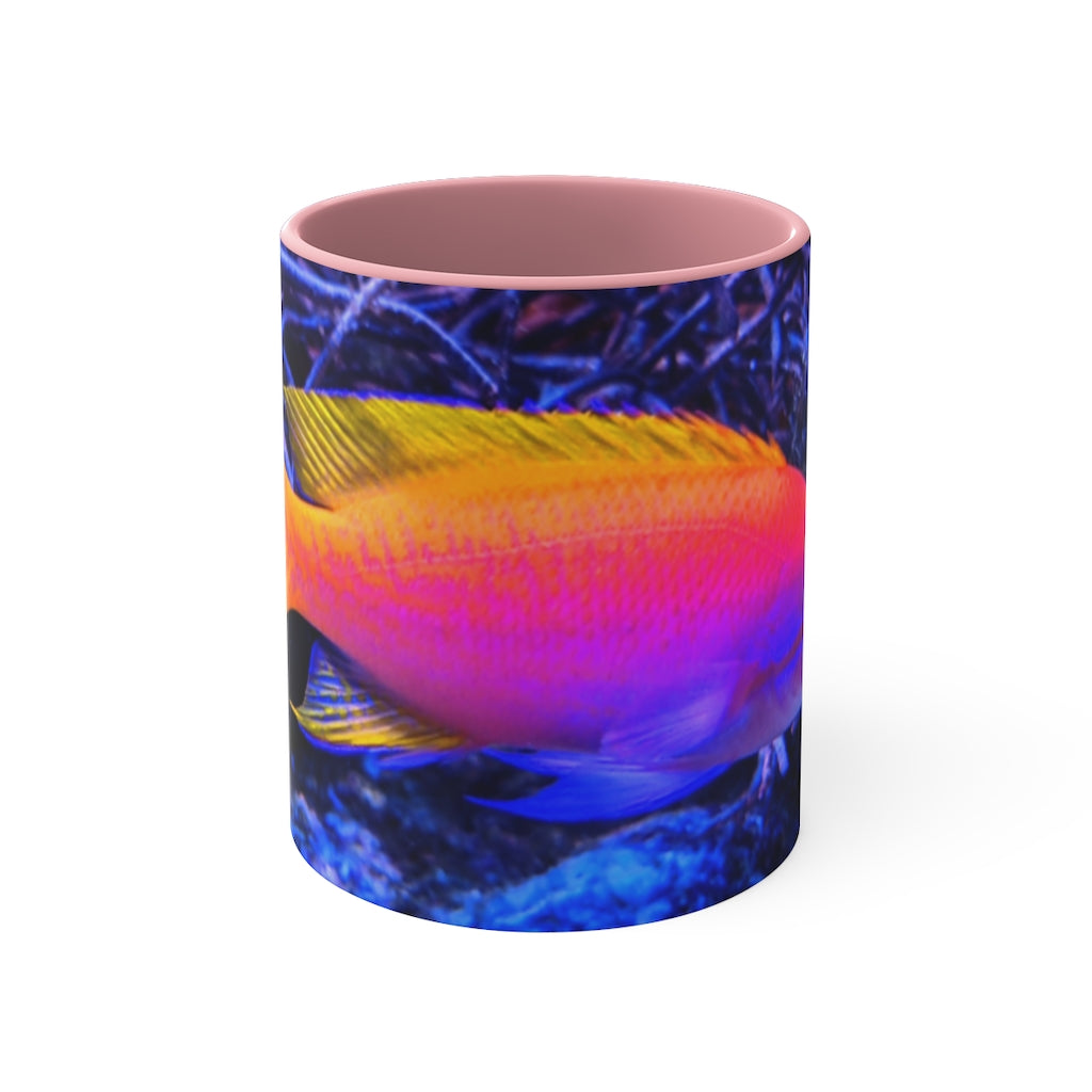 Colored Fish 11oz Accent Mug featuring a vibrant colored interior and handle, perfect for personalized designs.