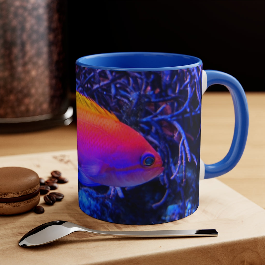 Colored Fish 11oz Accent Mug featuring a vibrant colored interior and handle, perfect for personalized designs.