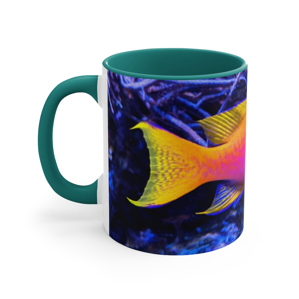 Colored Fish 11oz Accent Mug featuring a vibrant colored interior and handle, perfect for personalized designs.