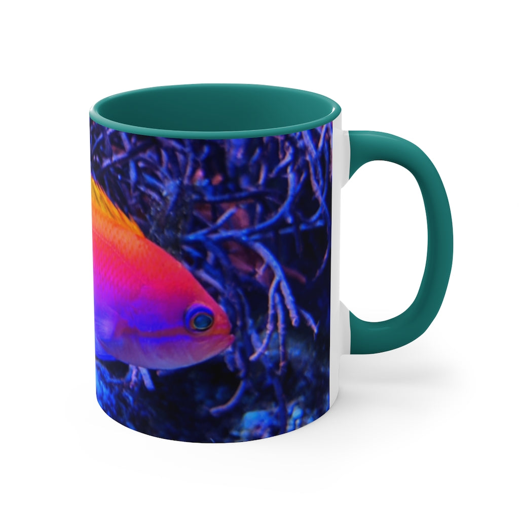 Colored Fish 11oz Accent Mug featuring a vibrant colored interior and handle, perfect for personalized designs.