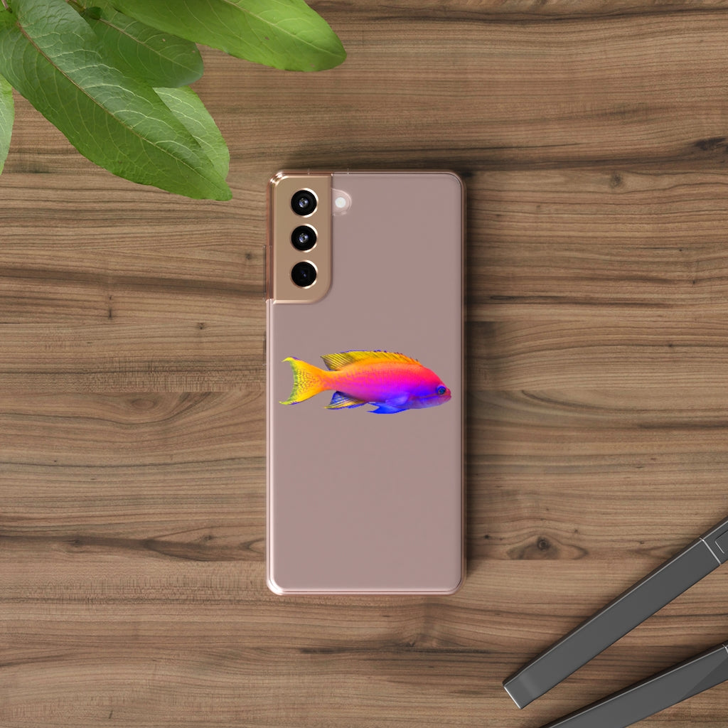 A stylish Colored Fish Clear Case showcasing vibrant fish designs, providing protection and a slim fit for smartphones.