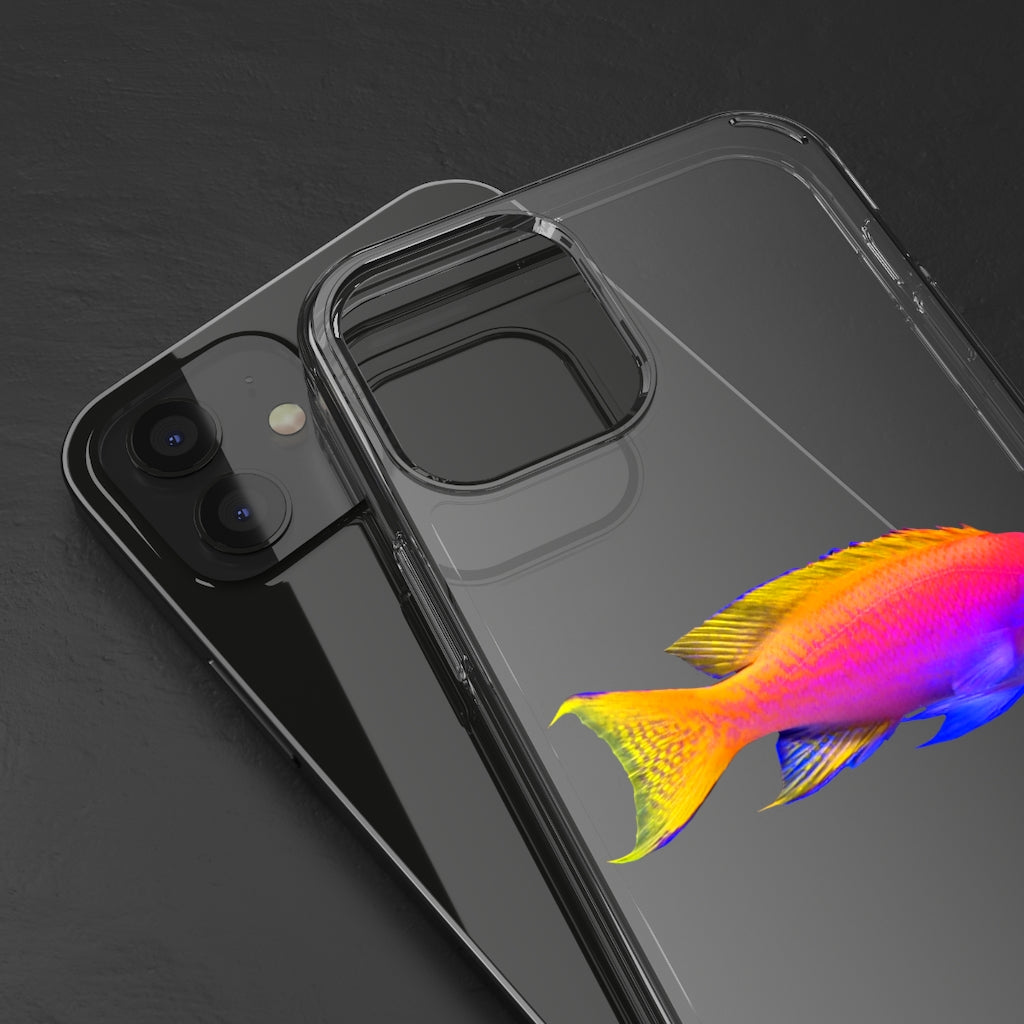 A stylish Colored Fish Clear Case showcasing vibrant fish designs, providing protection and a slim fit for smartphones.