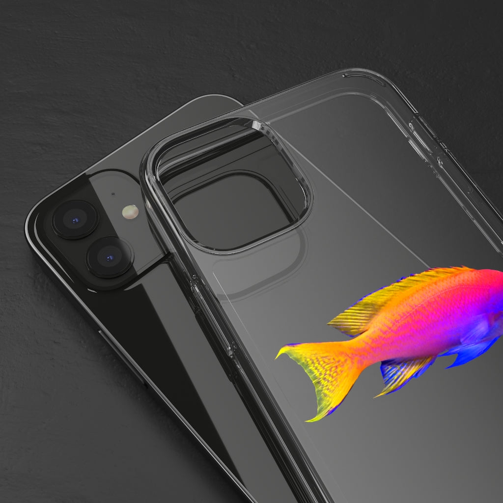 A stylish Colored Fish Clear Case showcasing vibrant fish designs, providing protection and a slim fit for smartphones.