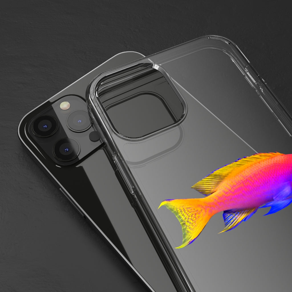 A stylish Colored Fish Clear Case showcasing vibrant fish designs, providing protection and a slim fit for smartphones.