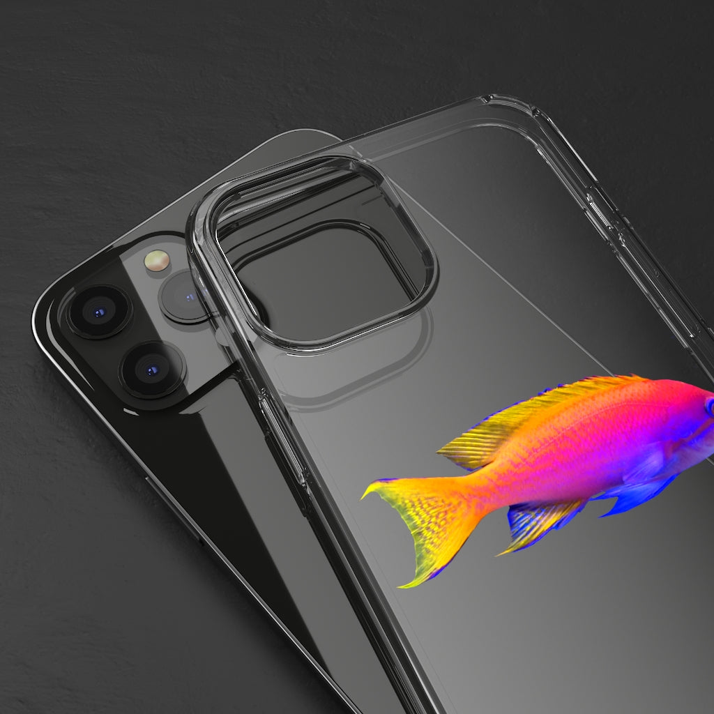 A stylish Colored Fish Clear Case showcasing vibrant fish designs, providing protection and a slim fit for smartphones.