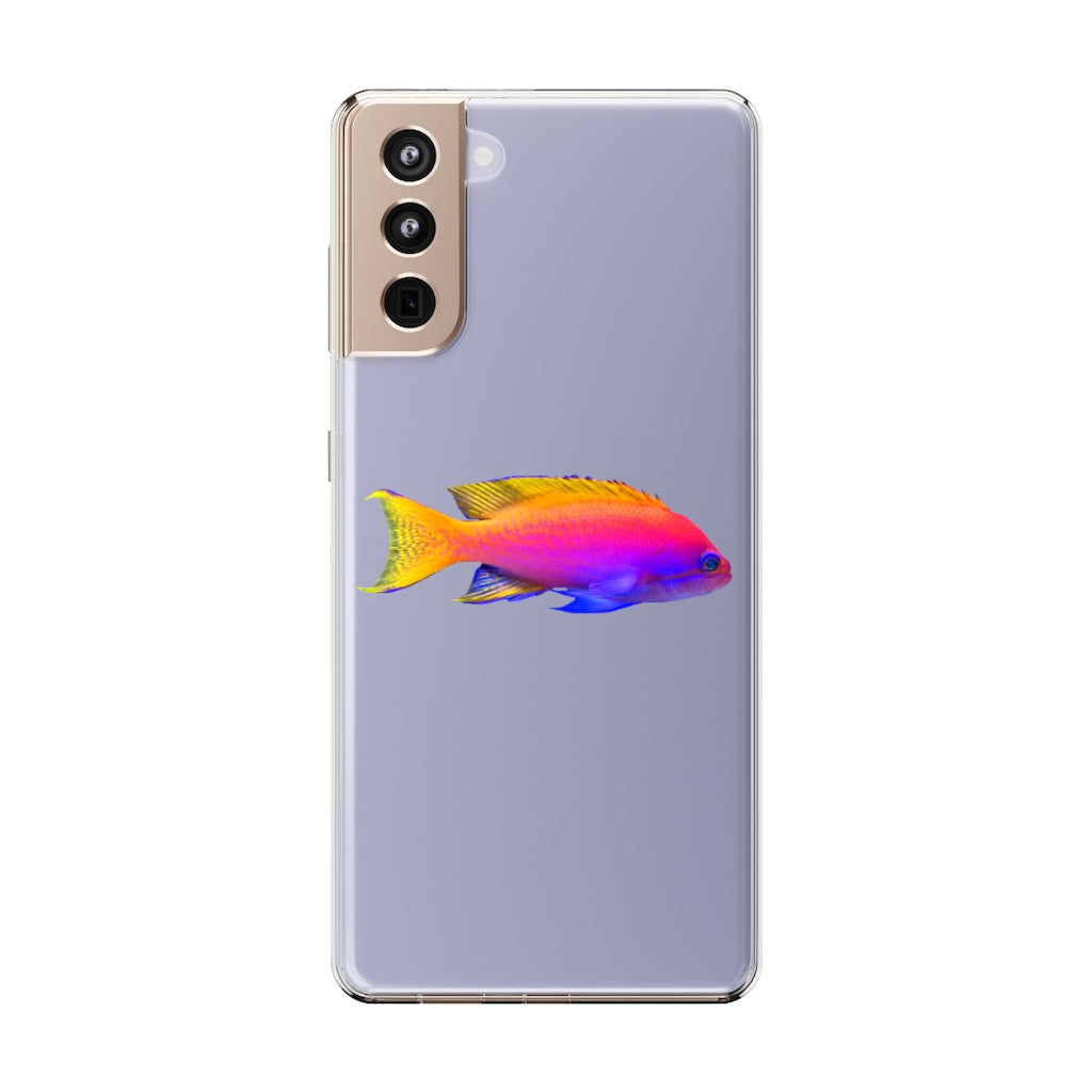 A stylish Colored Fish Clear Case showcasing vibrant fish designs, providing protection and a slim fit for smartphones.