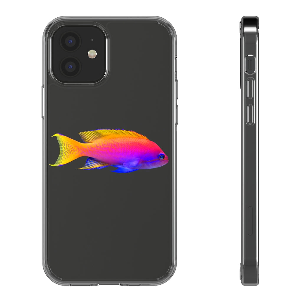 A stylish Colored Fish Clear Case showcasing vibrant fish designs, providing protection and a slim fit for smartphones.