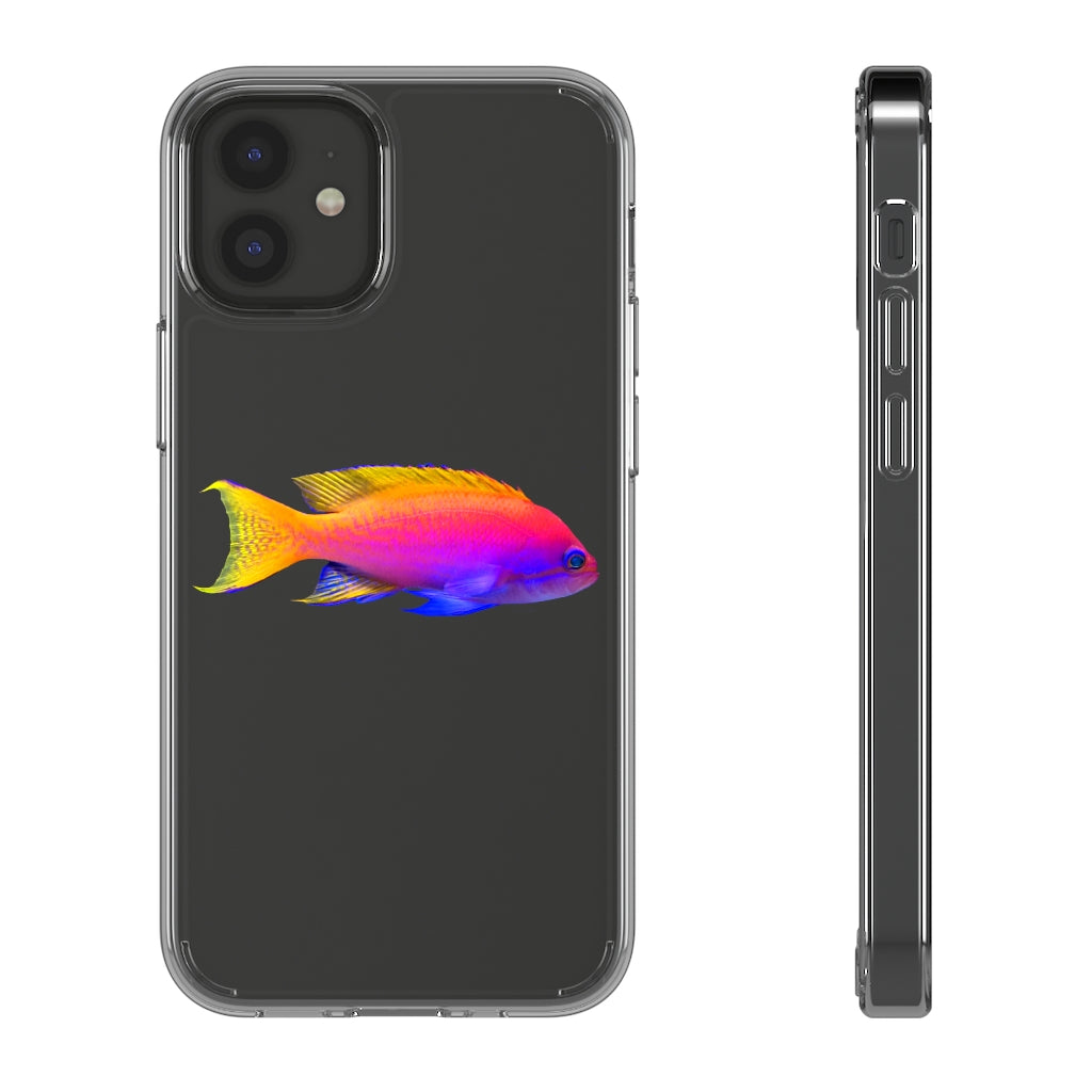 A stylish Colored Fish Clear Case showcasing vibrant fish designs, providing protection and a slim fit for smartphones.