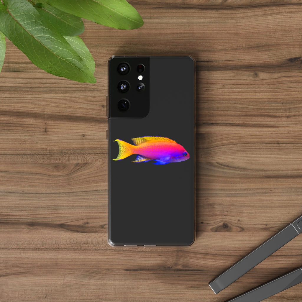 A stylish Colored Fish Clear Case showcasing vibrant fish designs, providing protection and a slim fit for smartphones.