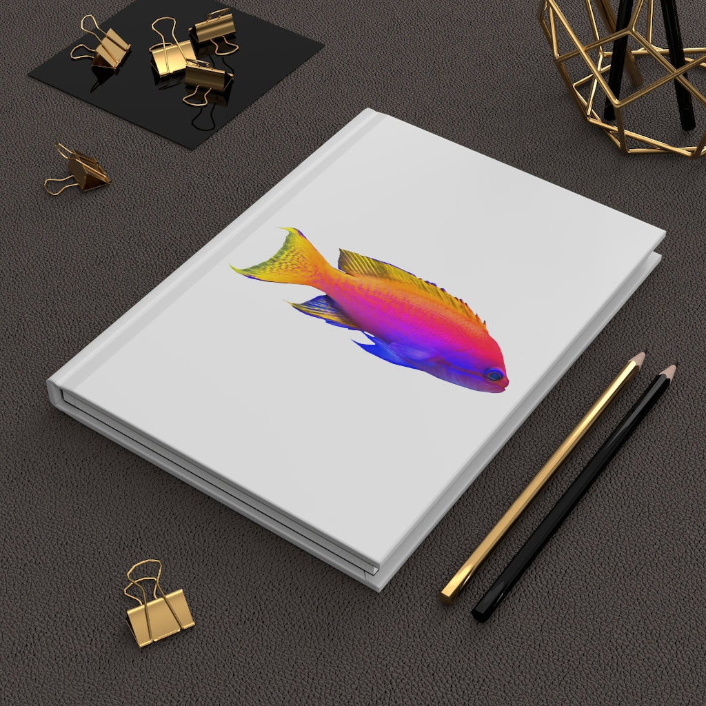 Colored Fish Hardcover Journal with matte finish, featuring customizable covers and lined pages.