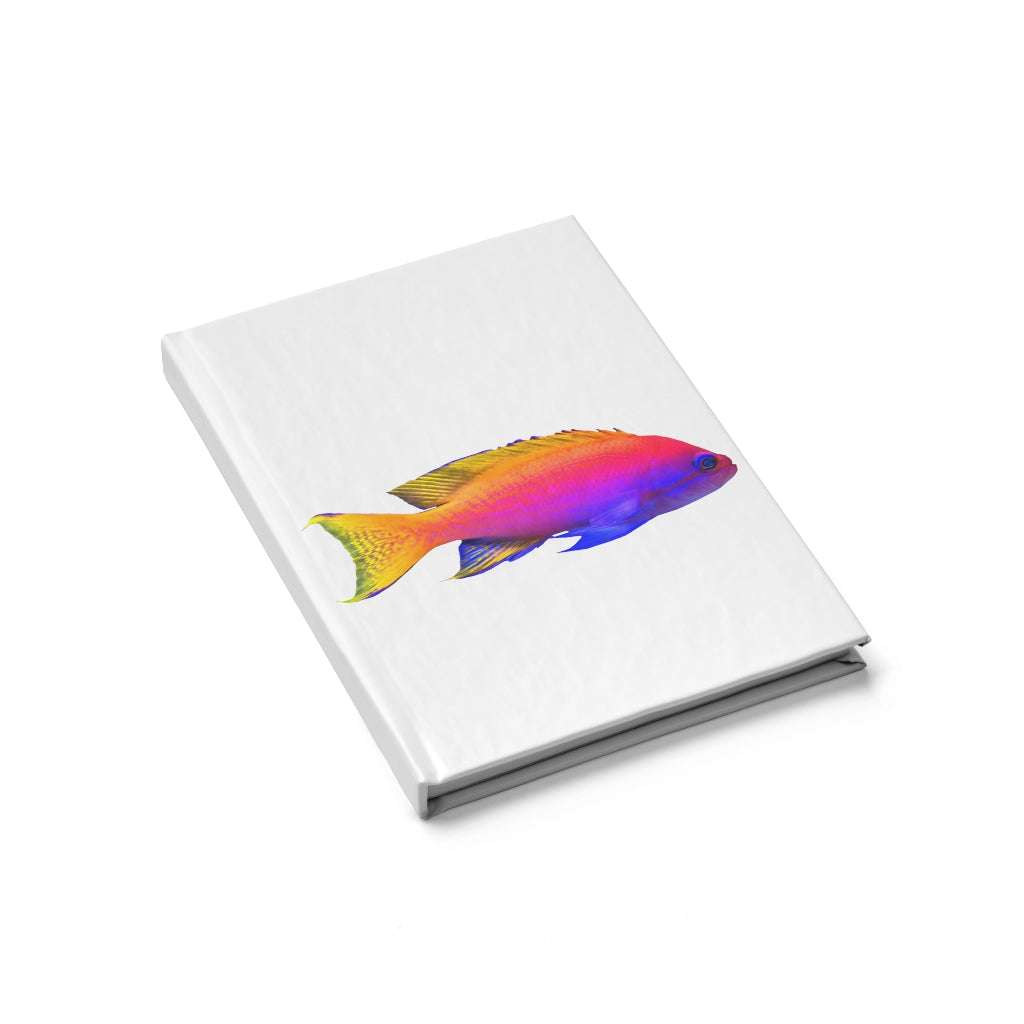 Colored Fish Journal with vibrant wraparound print, showcasing blank pages for creativity.