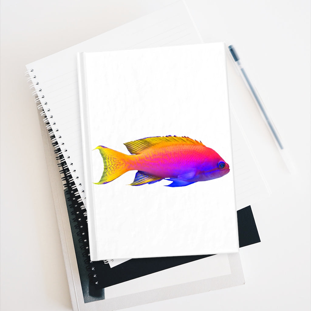 Colored Fish Journal with vibrant wraparound print, showcasing blank pages for creativity.