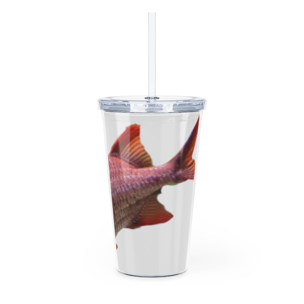 Colored Fish Plastic Tumbler with Straw, featuring a vibrant design and a matching lid, perfect for personalized drinks.