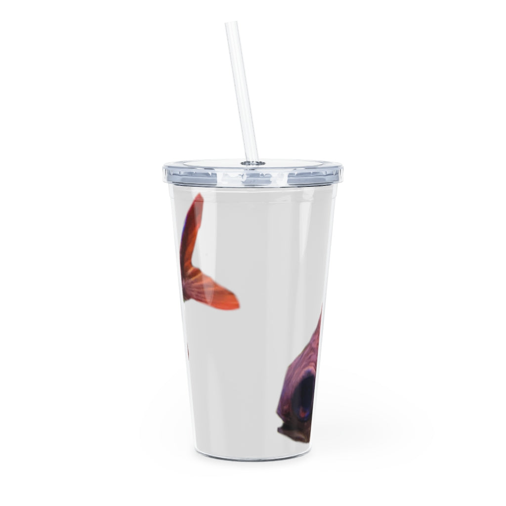 Colored Fish Plastic Tumbler with Straw, featuring a vibrant design and a matching lid, perfect for personalized drinks.