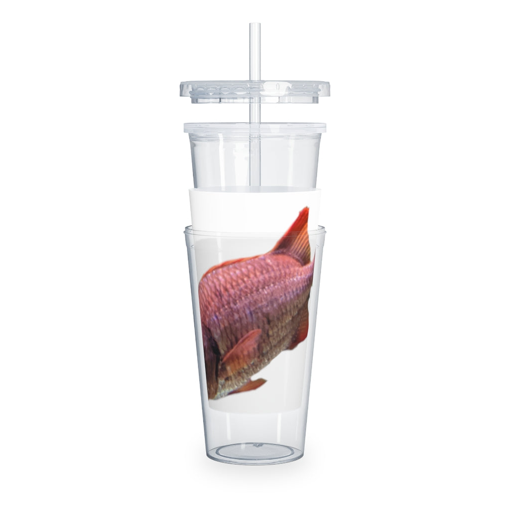 Colored Fish Plastic Tumbler with Straw, featuring a vibrant design and a matching lid, perfect for personalized drinks.