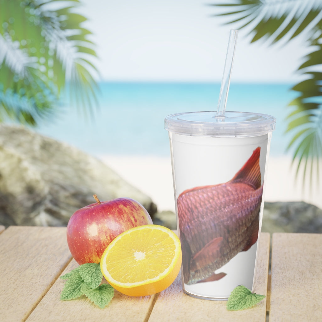 Colored Fish Plastic Tumbler with Straw, featuring a vibrant design and a matching lid, perfect for personalized drinks.