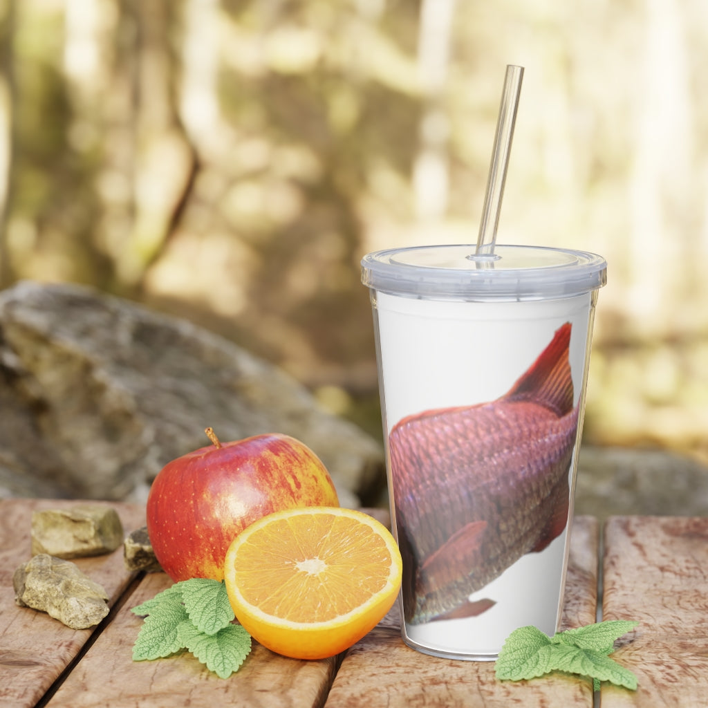 Colored Fish Plastic Tumbler with Straw, featuring a vibrant design and a matching lid, perfect for personalized drinks.