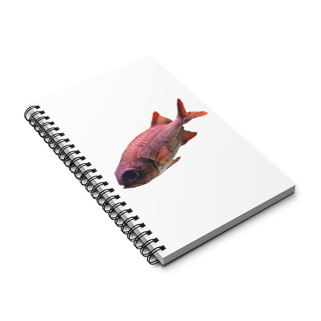 A colorful spiral journal featuring a vibrant fish design on the cover, showcasing various styles including blank, dot grid, lined, and task layouts.