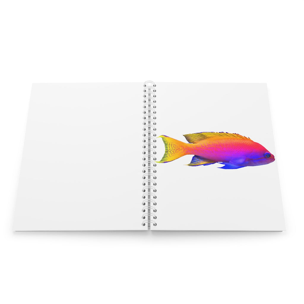 Colored Fish Spiral Notebook with customizable covers and wide-ruled pages, featuring a semi-gloss laminated finish.